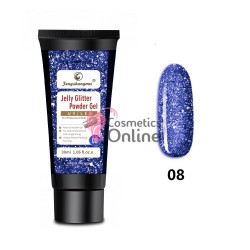 PolyGel UV /LED pentru unghii false FSM Jelly Glitter Powder Gel 30 ML  G08 Albastru Metalizat
